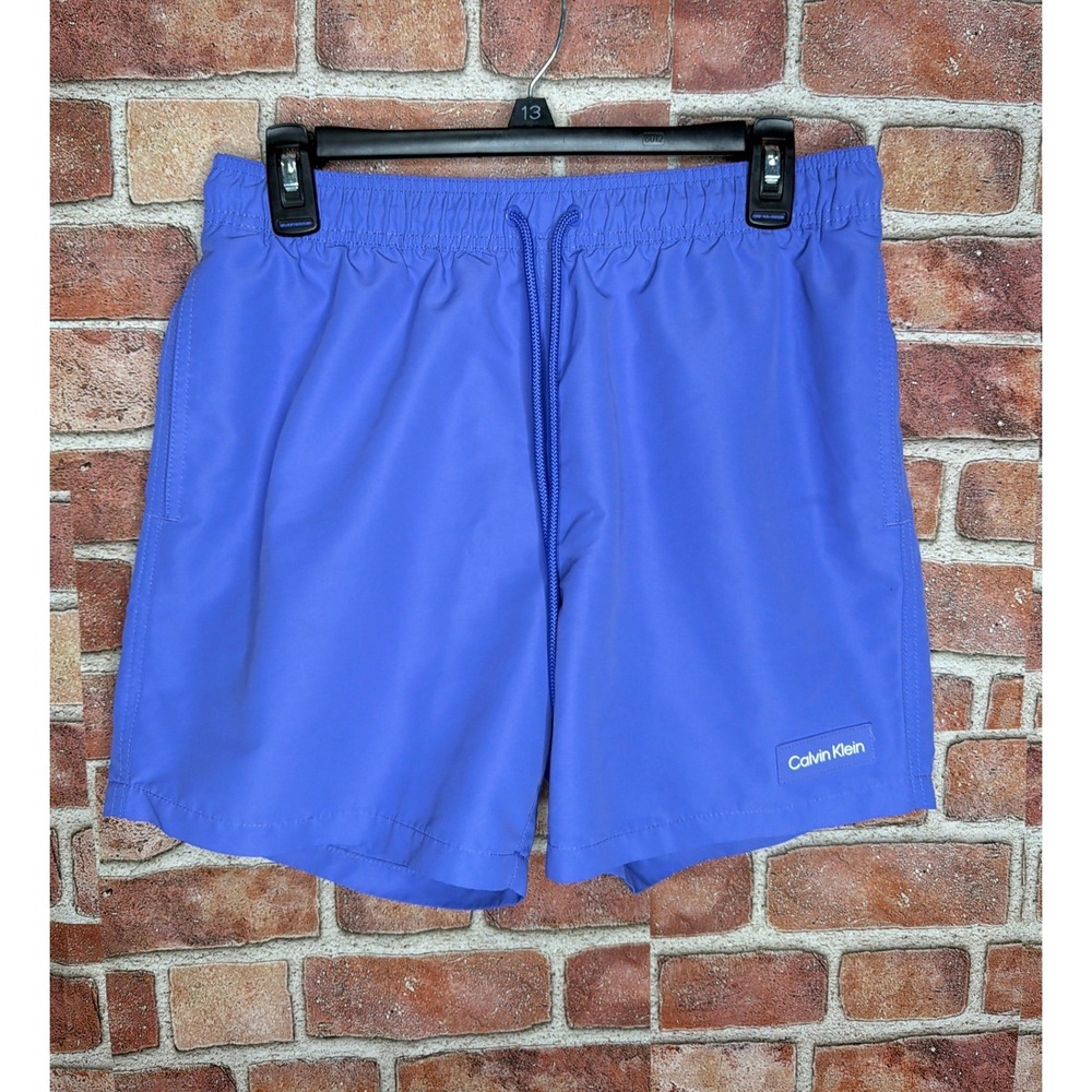 Calvin Klein Mens Swim Trunks Blue Medium Drawstring Mesh Lined Board Shorts